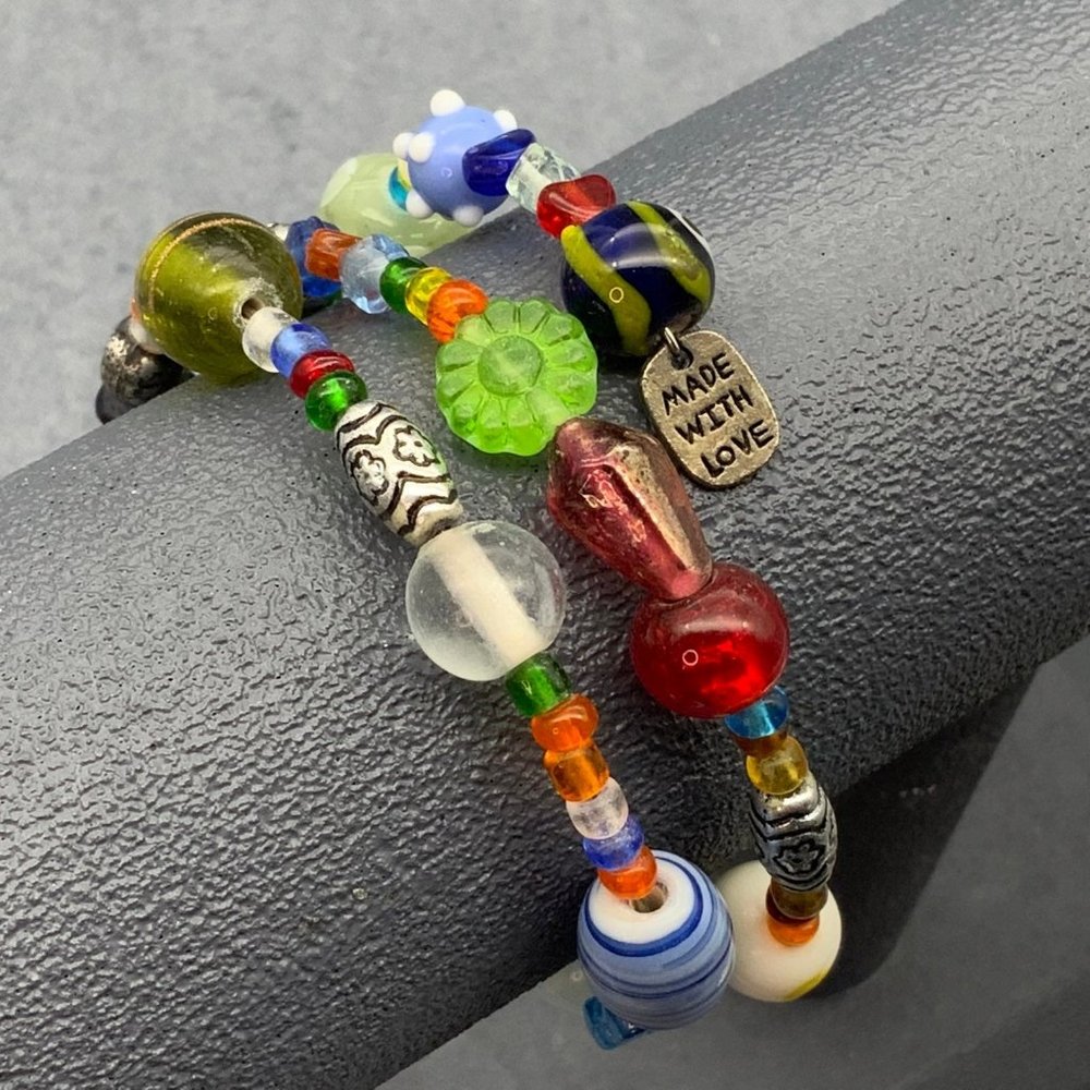Multicolor Memory Wrap Bracelet Made With Love Green Red Blue Black White - Picture 2 of 12